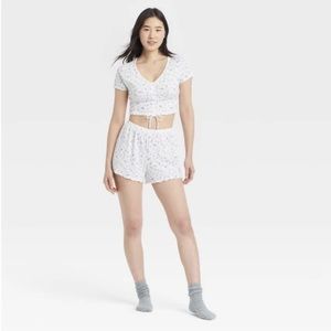 Colsie floral print Pointelle crop pajama lounge set S NWT